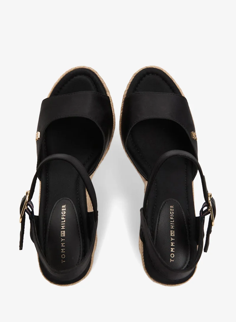 Tommy Hilfiger Black Satin TH Monogram Wedge Espadrilles for Women | Best Price UAE